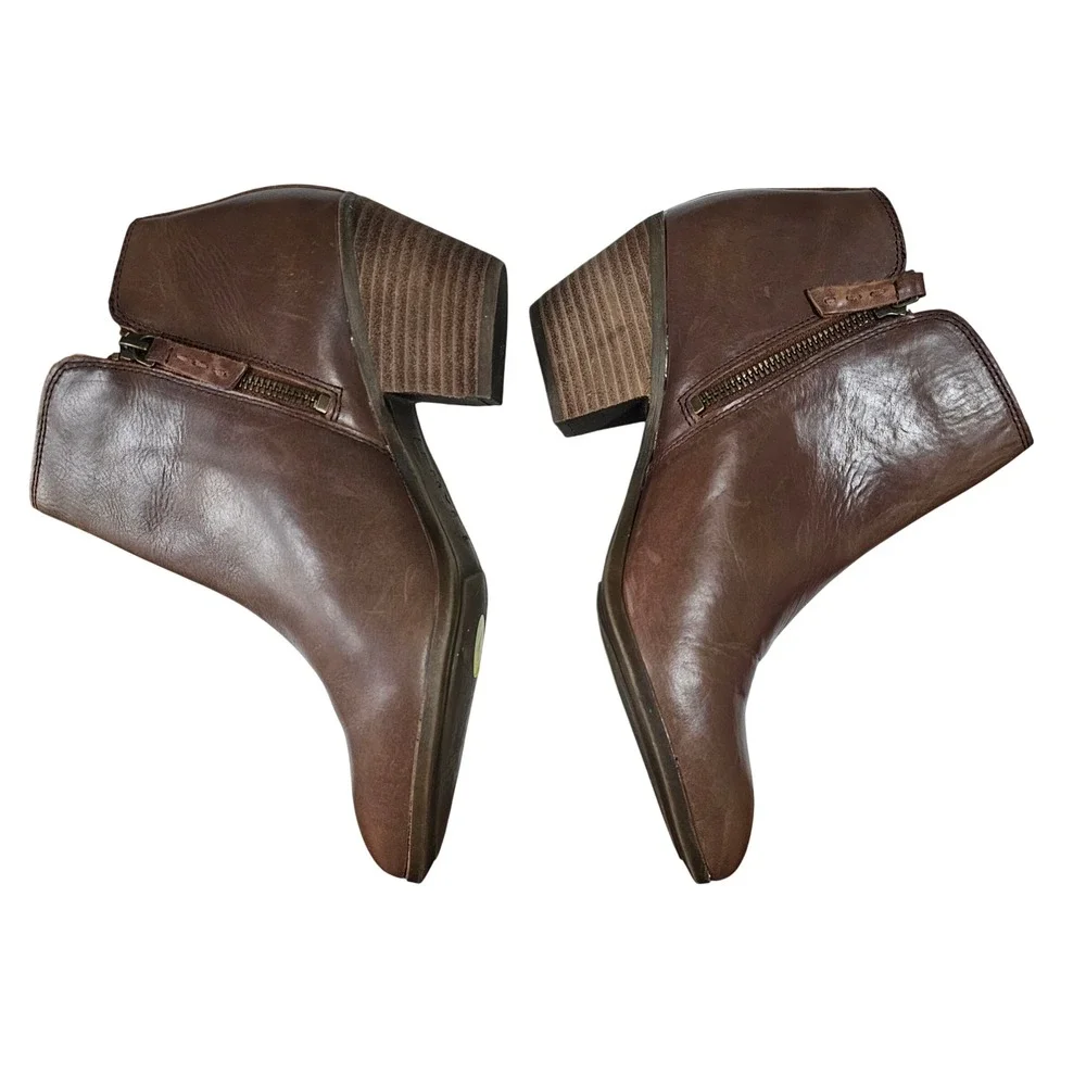 Frye Judith Double Zip Brown‎ Leather Almond Toe Ankle Booties Size 9M